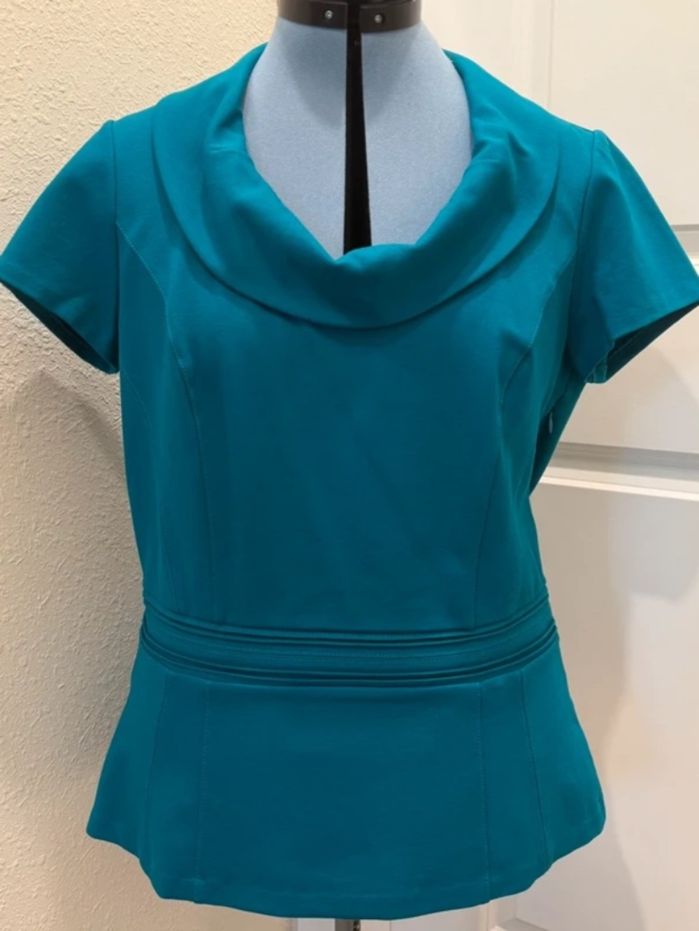 White House Black Market Teal Turquoise Cowl neck blouse NWT
